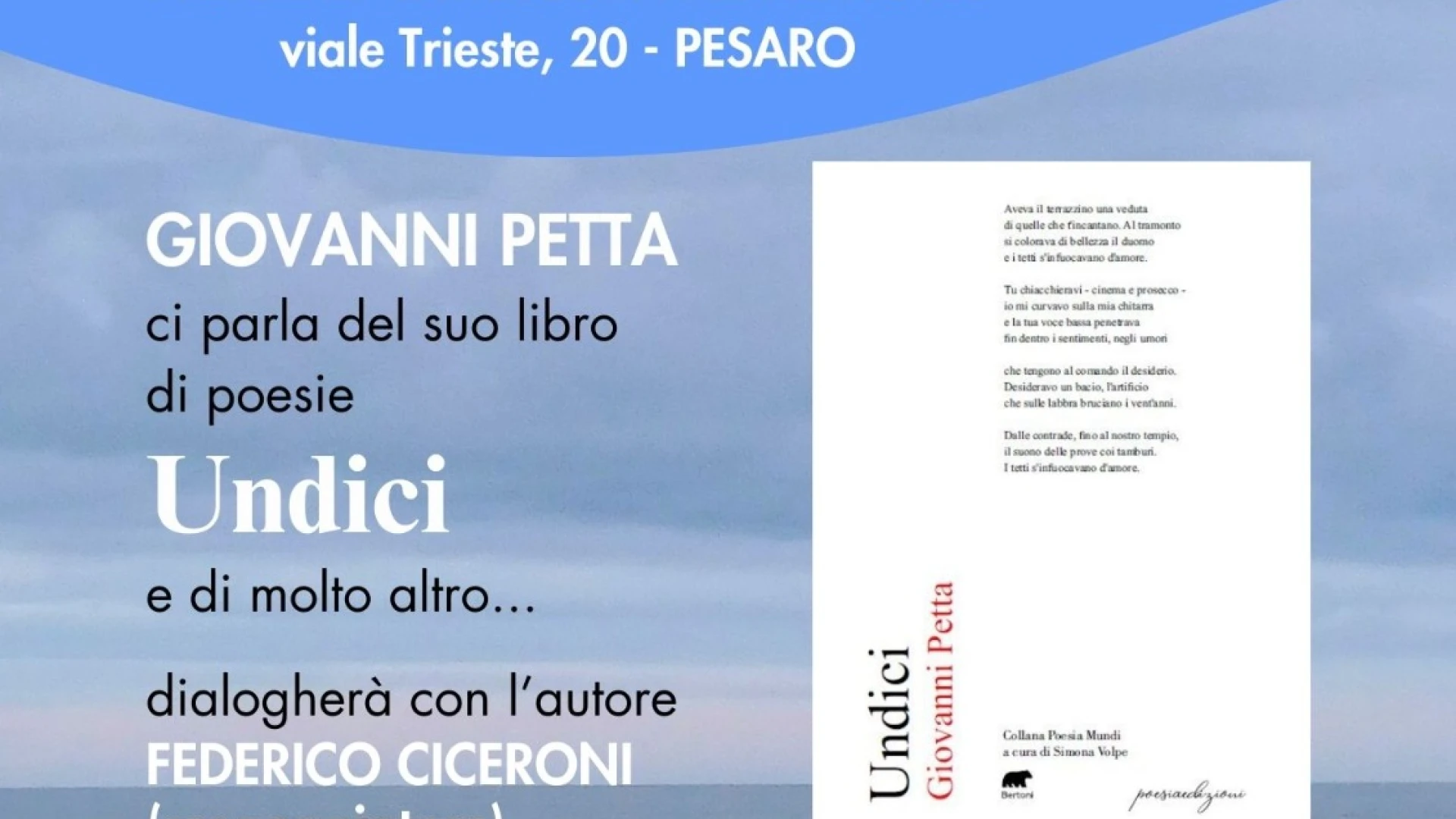 Evento letteratura _ Poesia_ con lo scrittore e poeta Giovanni Petta. Presso ALEXANDER MUSEUM PALACE HOTEL, Pesaro.